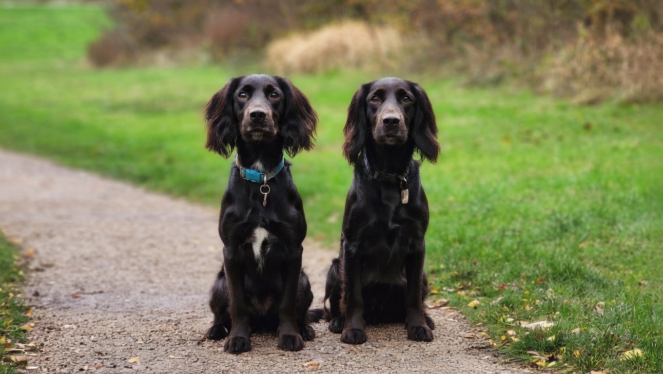 Black Labrador running around in the woods